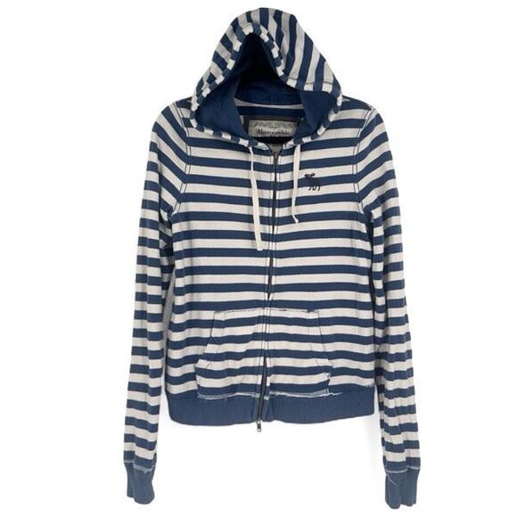 Abercrombie Y2K Striped Double Zipper Zip Up Hoodie Hooded Sweatshirt Size L - Picture 2 of 11